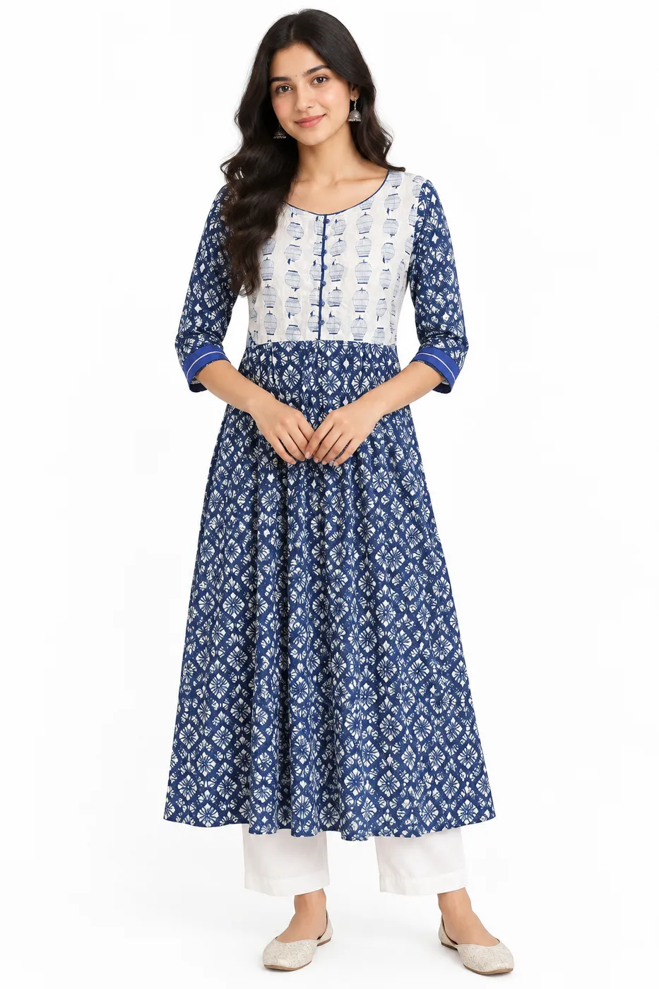 White and Navy Blue Anarkali 2